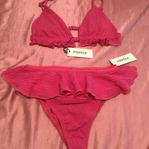 👙 Montce Tamarindo Ruffle Bikini Bottom M Hibiscus Scrunch Ruffle XL Tri Top 👙